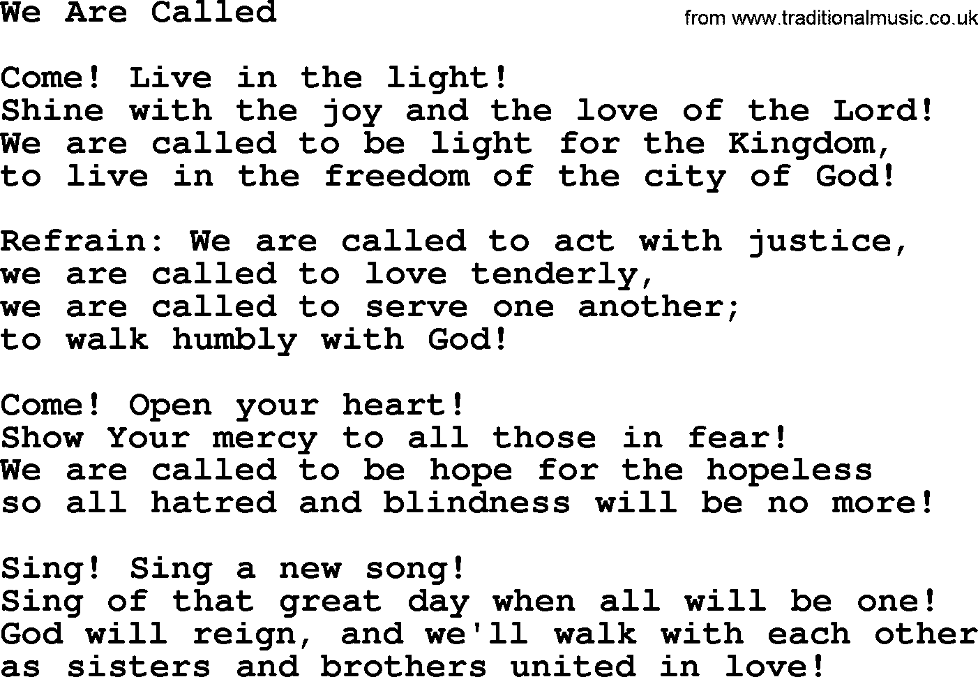 Catholic Hymn: We Are Called lyrics with PDF