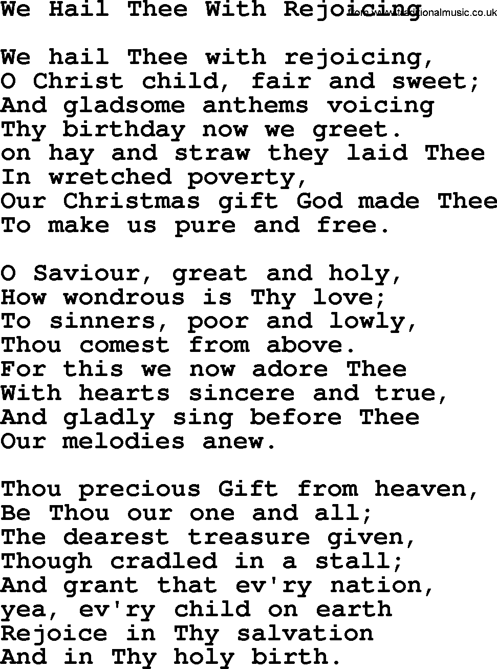 Catholic Hymn: We Hail Thee With Rejoicing lyrics with PDF