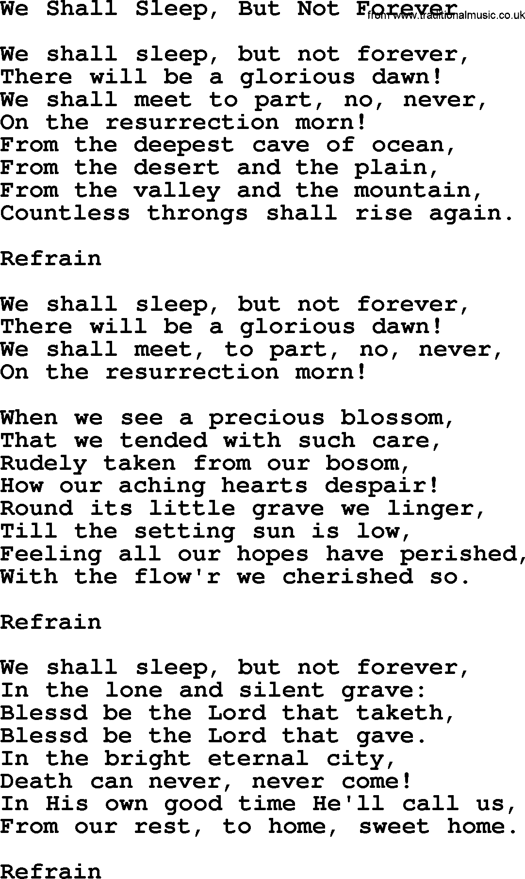 Catholic Hymn: We Shall Sleep, But Not Forever lyrics with PDF