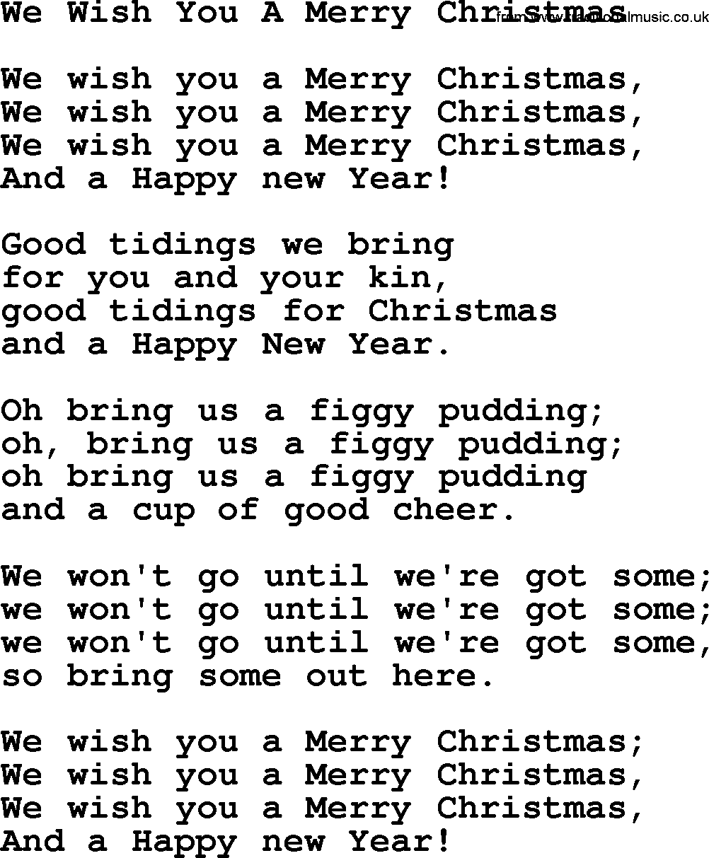 Catholic Hymns, Song We Wish You A Merry Christmas lyrics and PDF