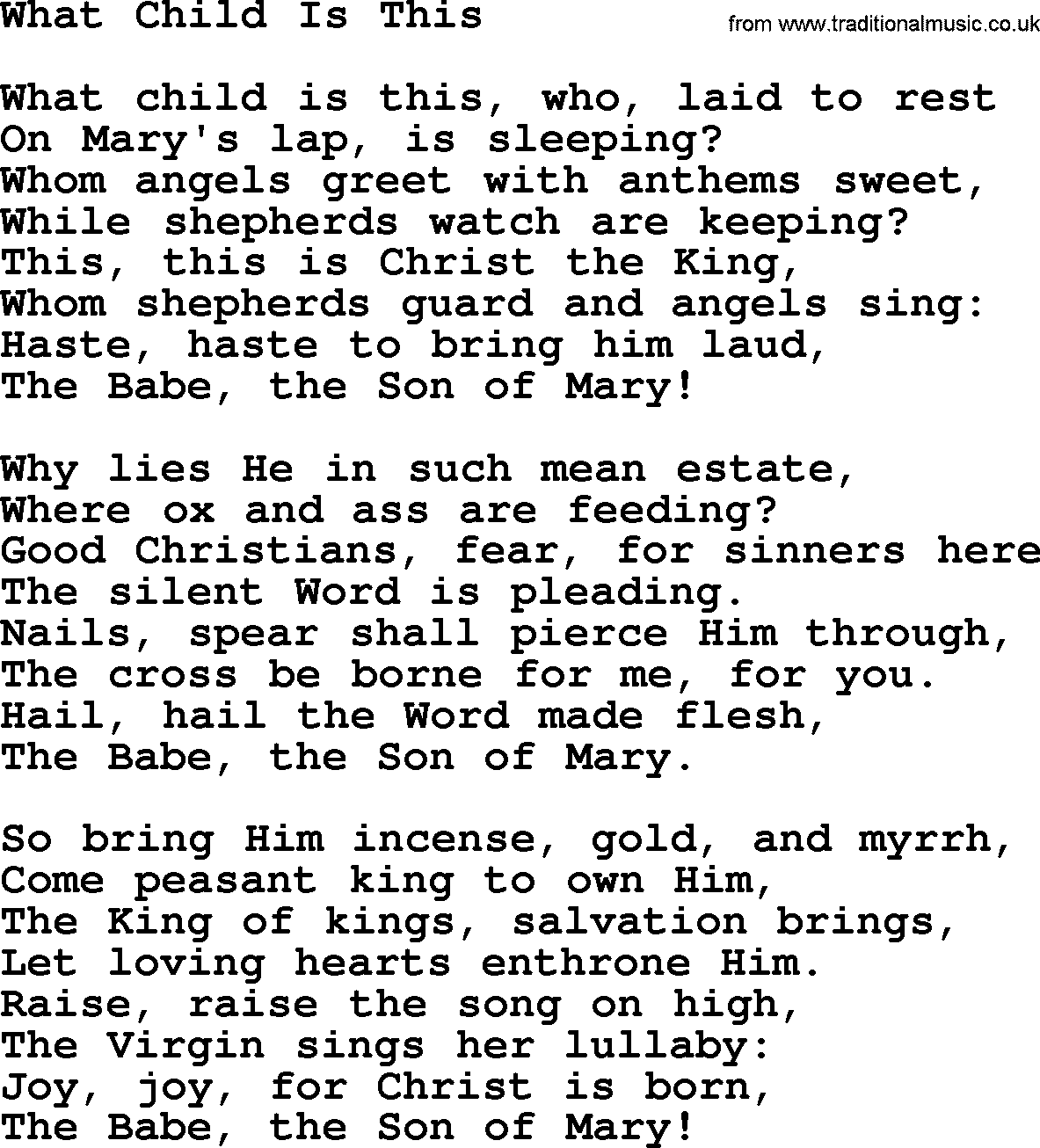 Catholic Hymn: What Child Is This lyrics with PDF