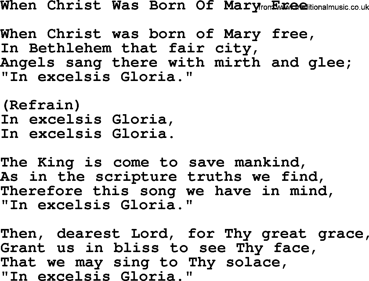 Catholic Hymn: When Christ Was Born Of Mary Free lyrics with PDF