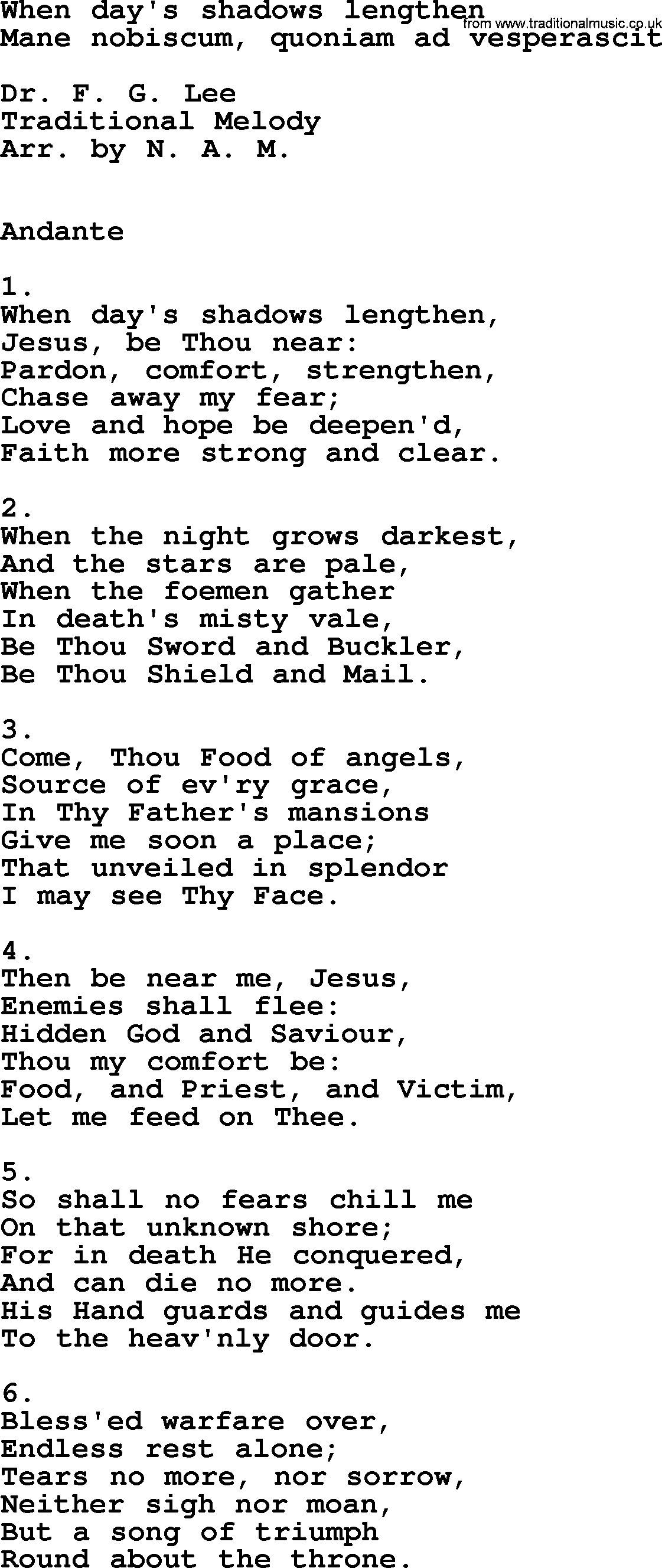 Catholic Hymn: When Day's Shadows Lengthen lyrics with PDF