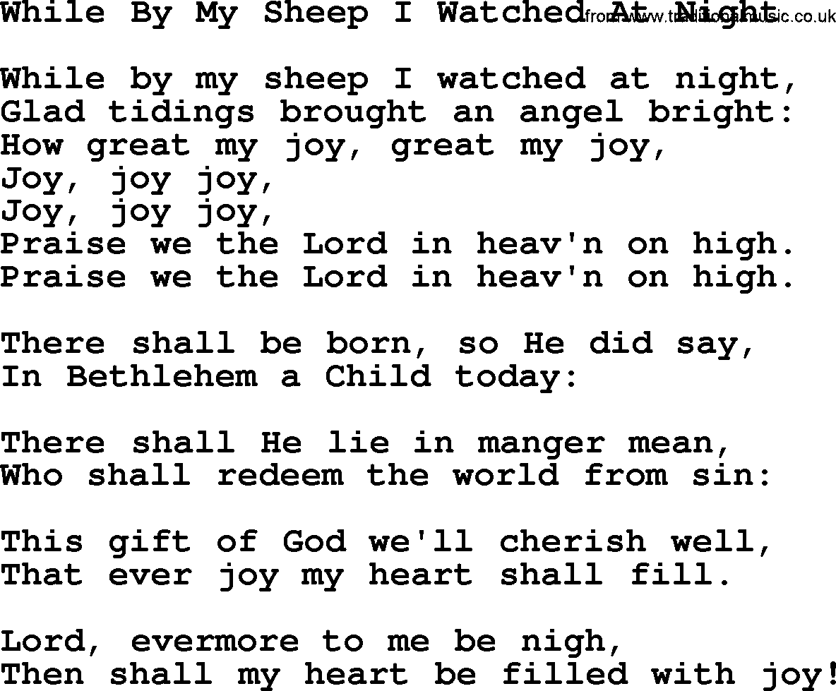 Catholic Hymn: While By My Sheep I Watched At Night lyrics with PDF
