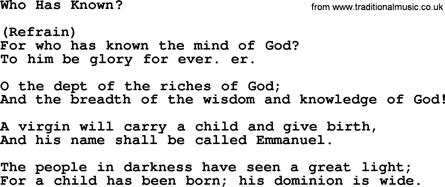 Catholic Hymn: Who Has Known_ lyrics with PDF