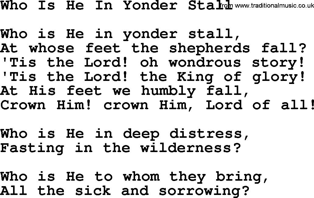 Catholic Hymn: Who Is He In Yonder Stall lyrics with PDF