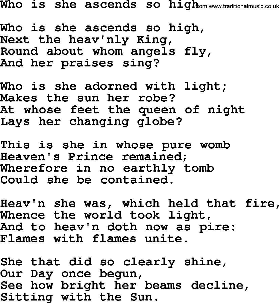 Catholic Hymn: Who Is She Ascends So High lyrics with PDF