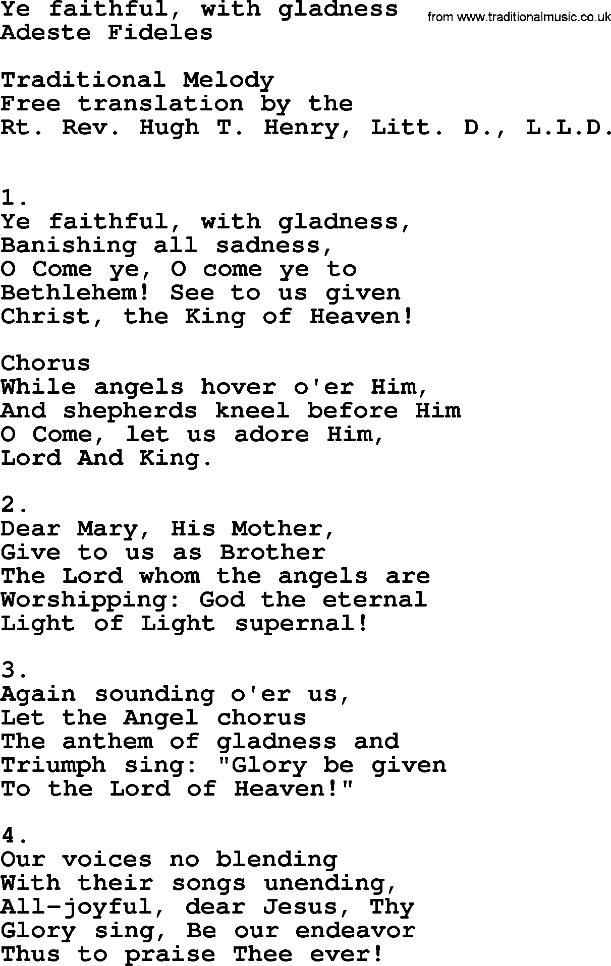 Catholic Hymn: Ye Faithful, With Gladness lyrics with PDF