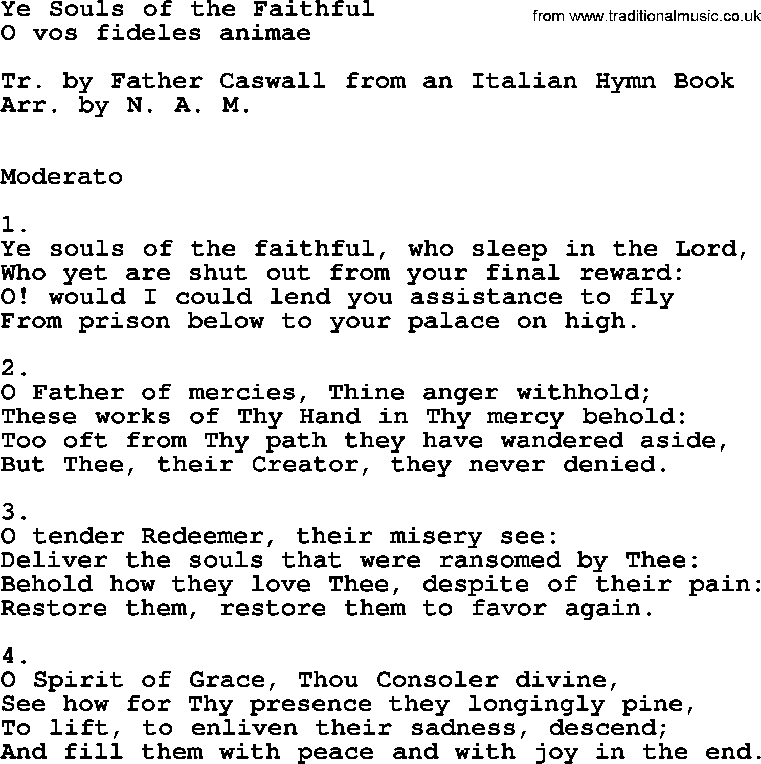 Catholic Hymn: Ye Souls Of The Faithful lyrics with PDF