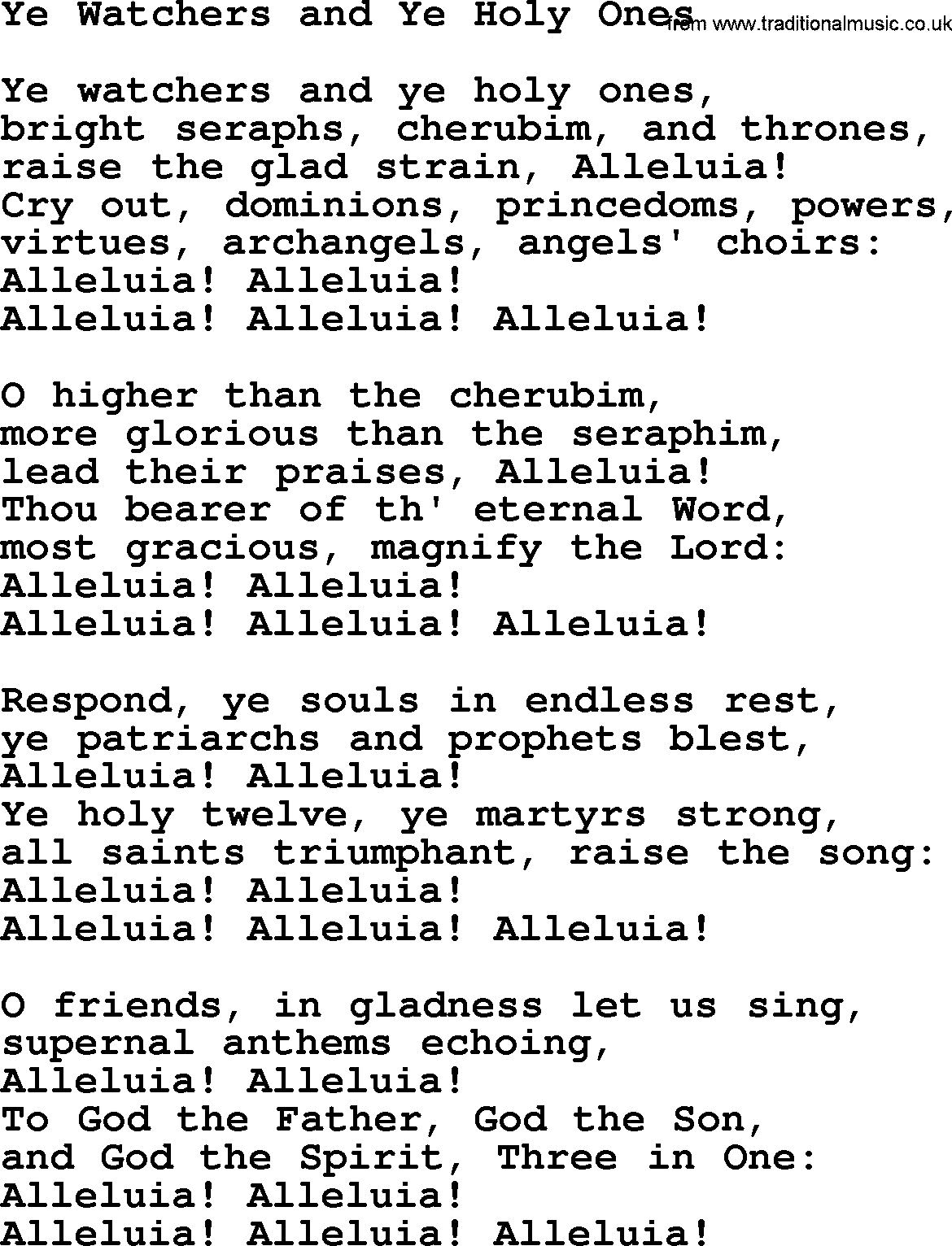 Catholic Hymn: Ye Watchers And Ye Holy Ones lyrics with PDF