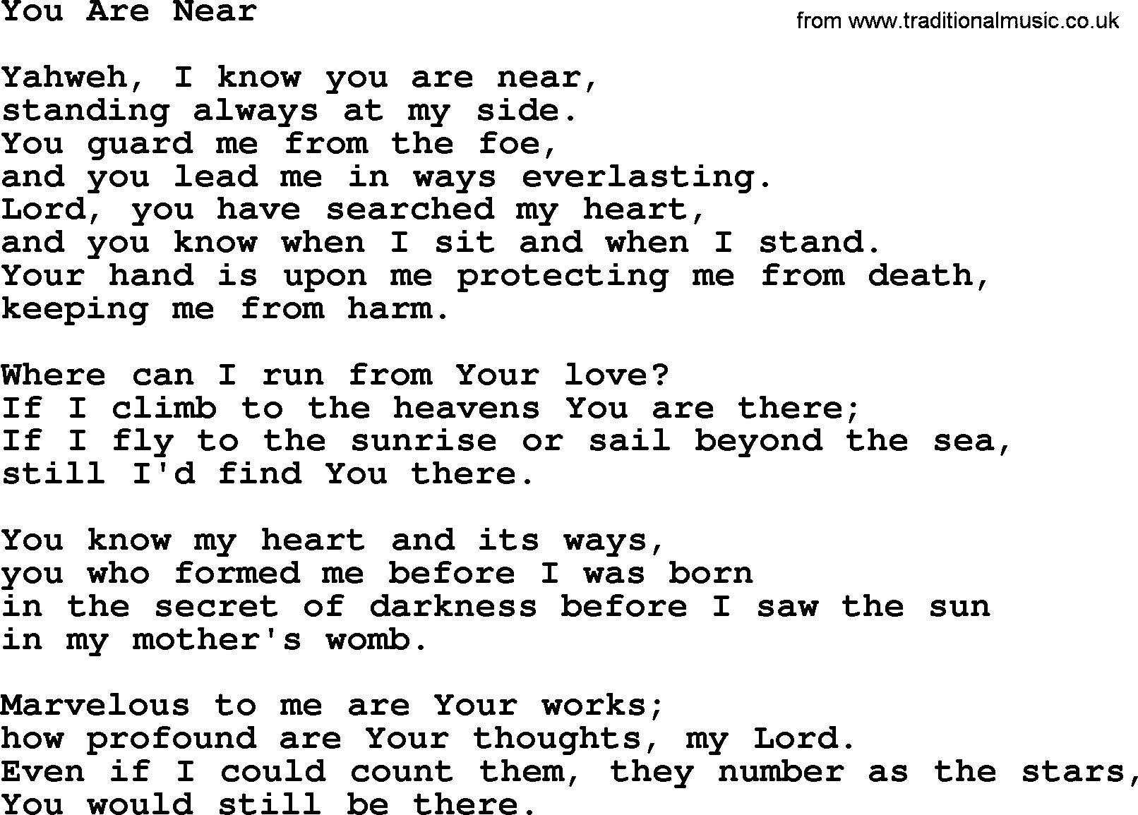 Catholic Hymn: You Are Near lyrics with PDF