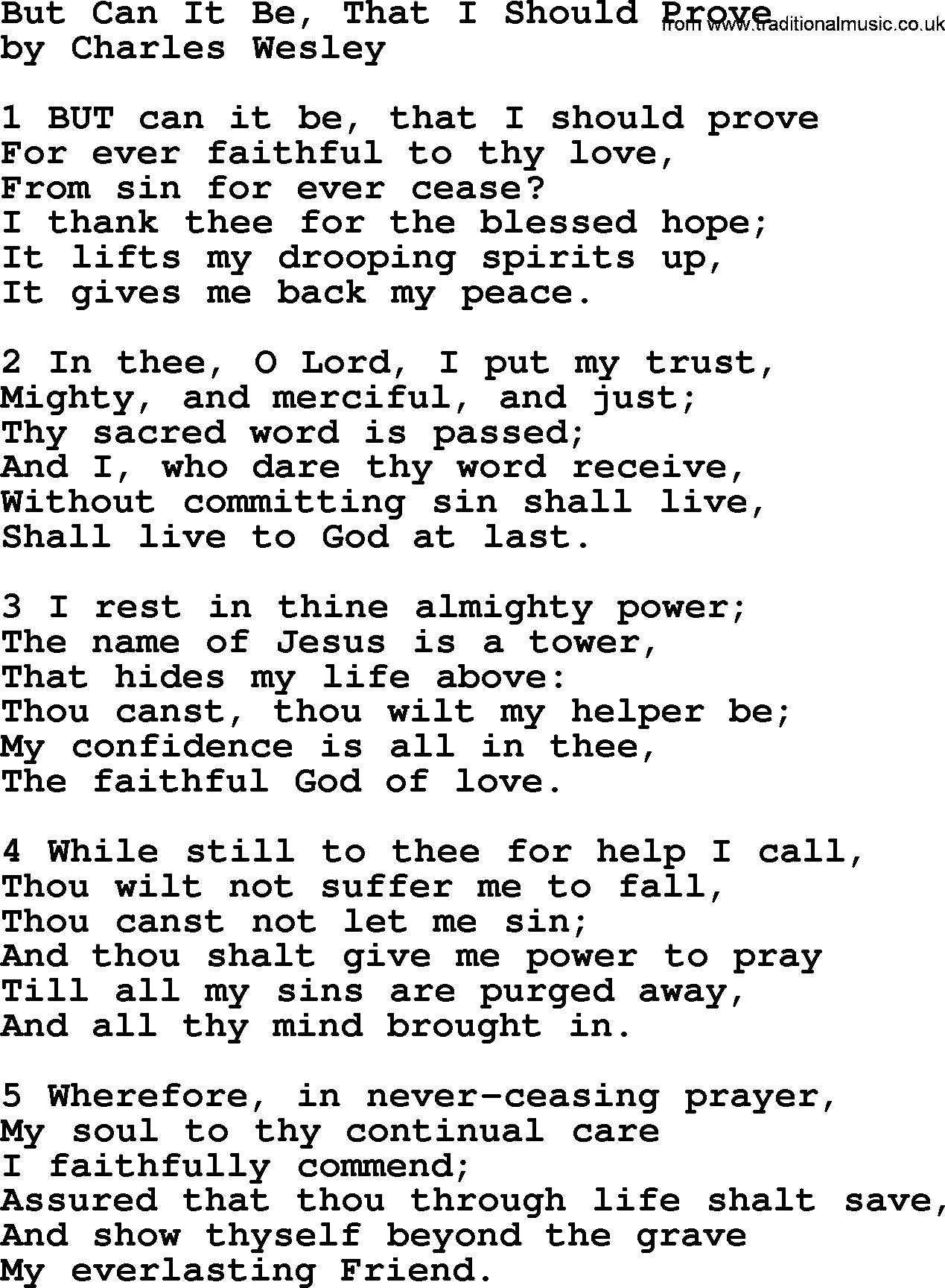 Charles Wesley hymn: But Can It Be, That I Should Prove, lyrics