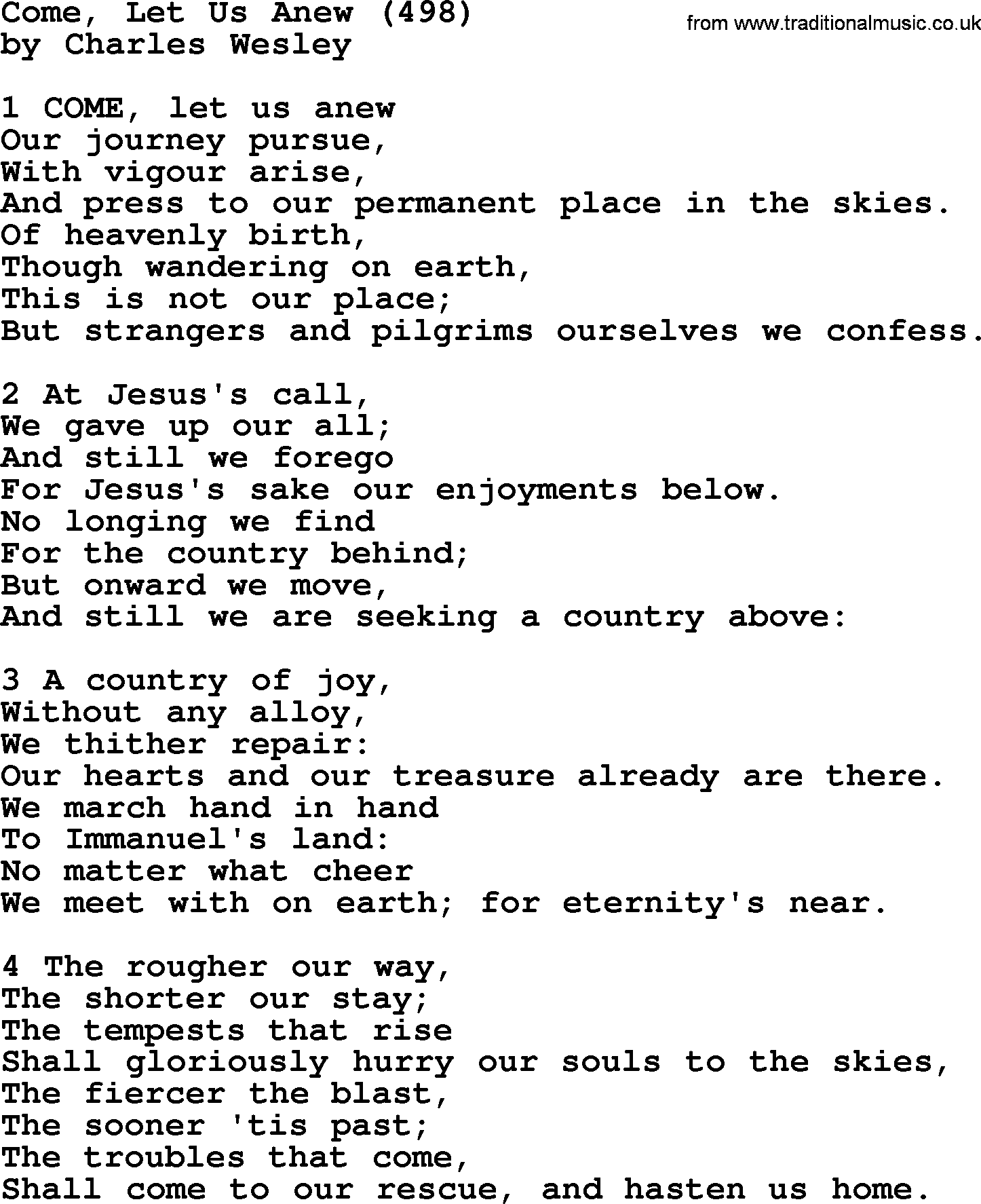 Charles Wesley hymn: Come, Let Us Anew (498), lyrics