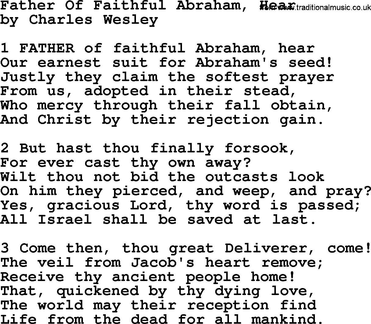 Charles Wesley hymn: Father Of Faithful Abraham, Hear, lyrics