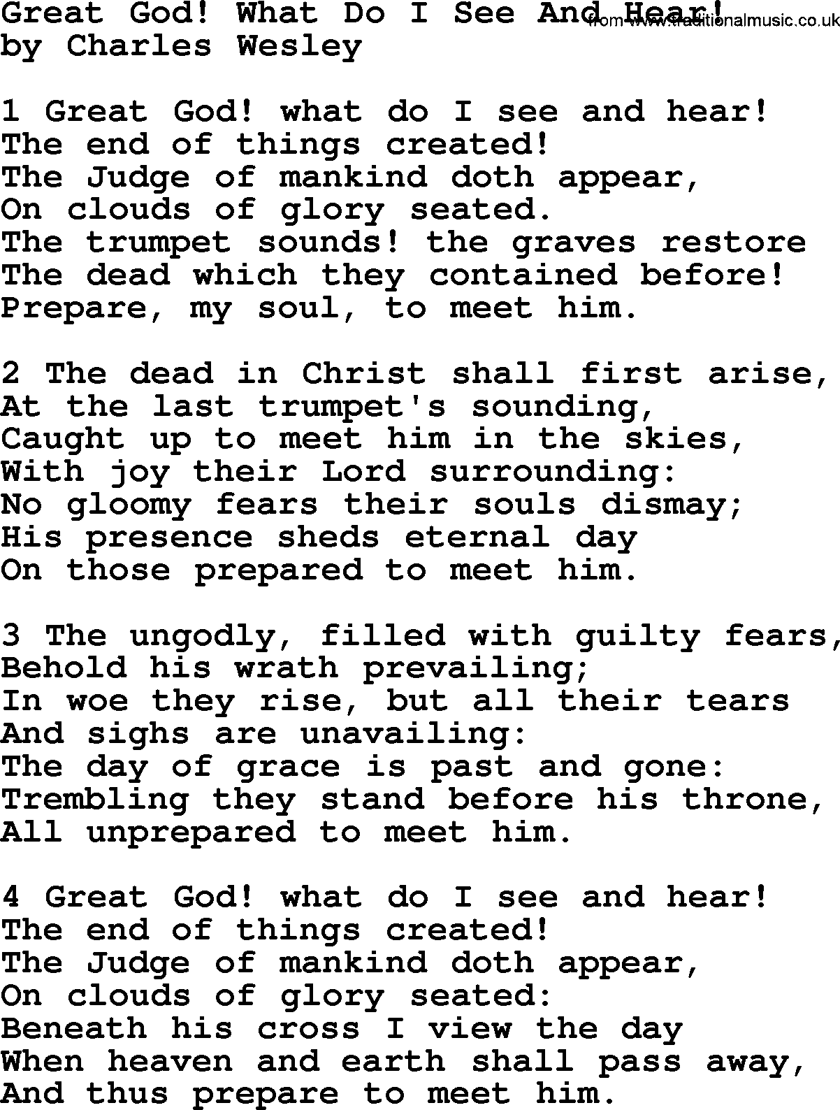 Charles Wesley hymn: Great God! What Do I See And Hear!, lyrics