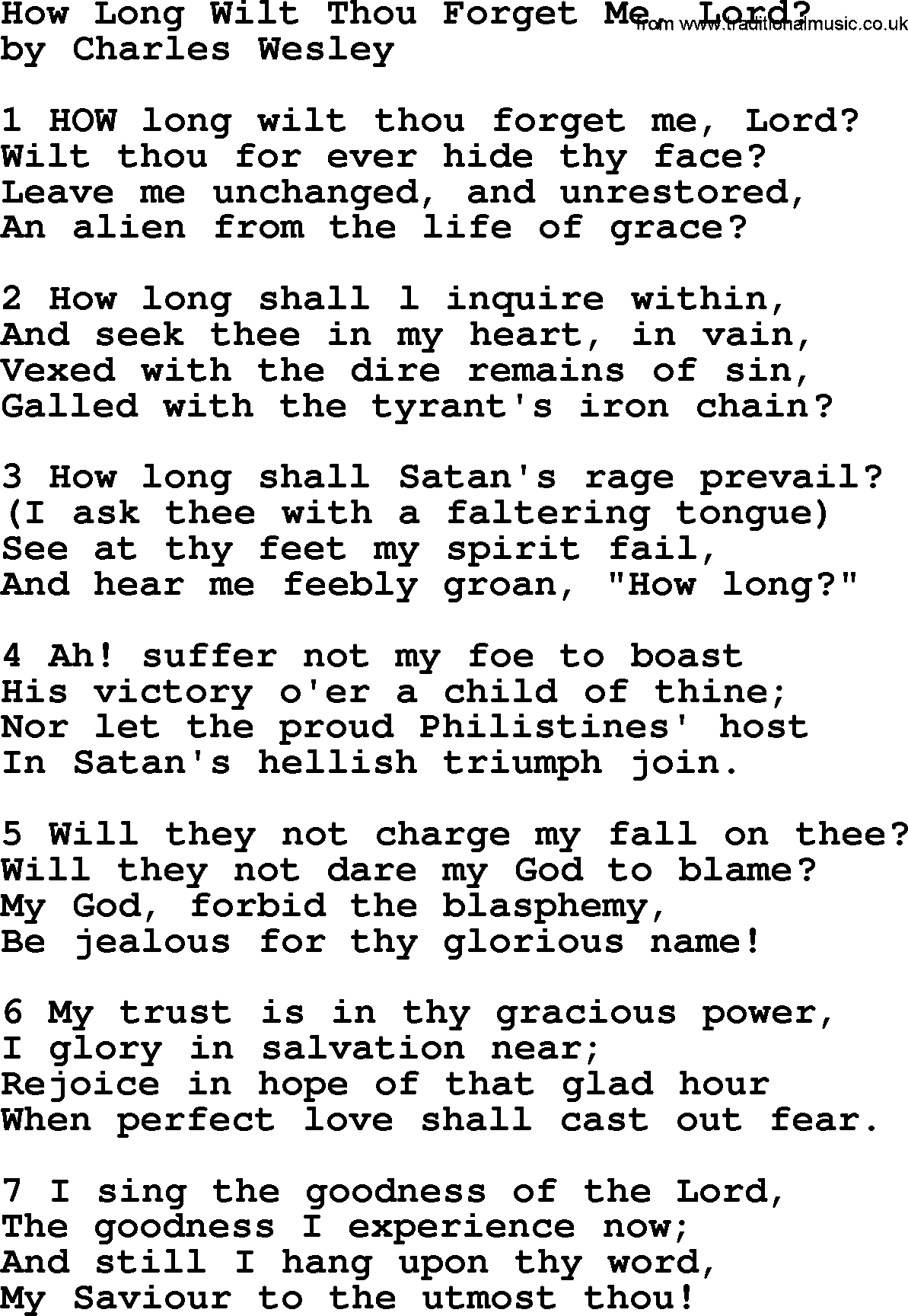 Charles Wesley hymn: How Long Wilt Thou Forget Me, Lord_, lyrics