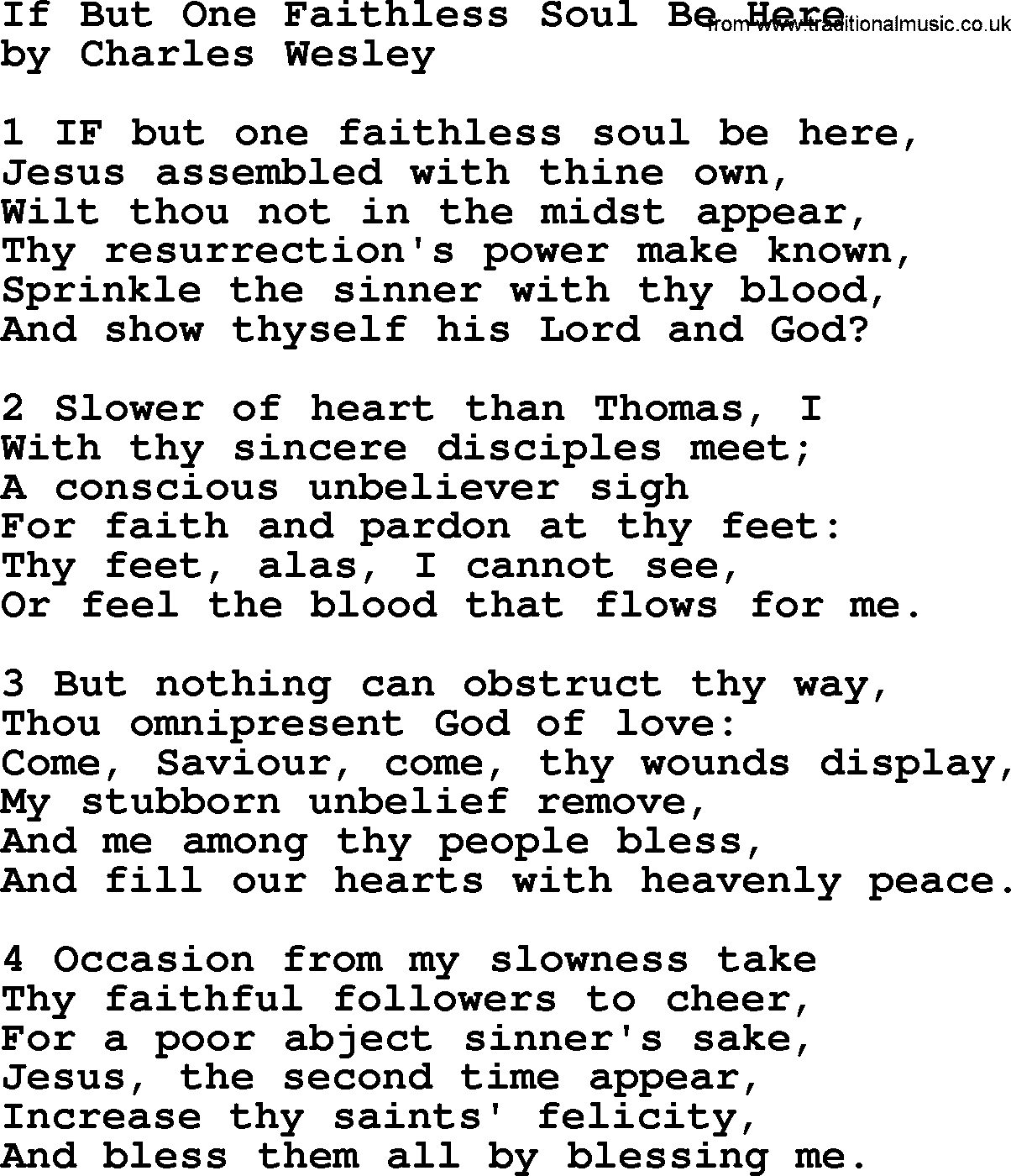 Charles Wesley hymn: If But One Faithless Soul Be Here, lyrics