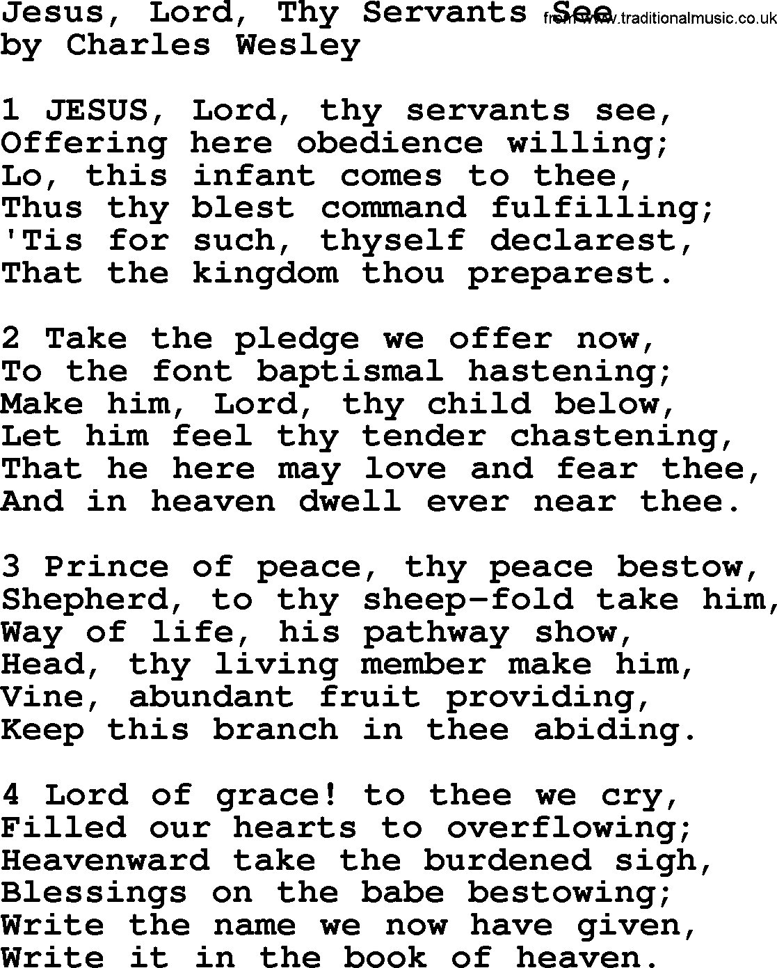 Charles Wesley hymn: Jesus, Lord, Thy Servants See, lyrics