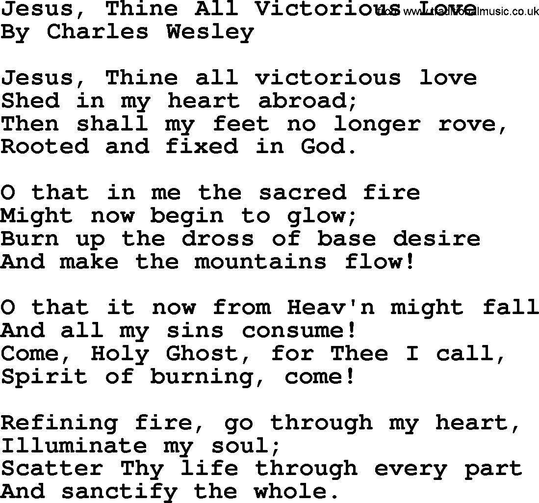 Charles Wesley hymn: Jesus, Thine All Victorious Love, lyrics