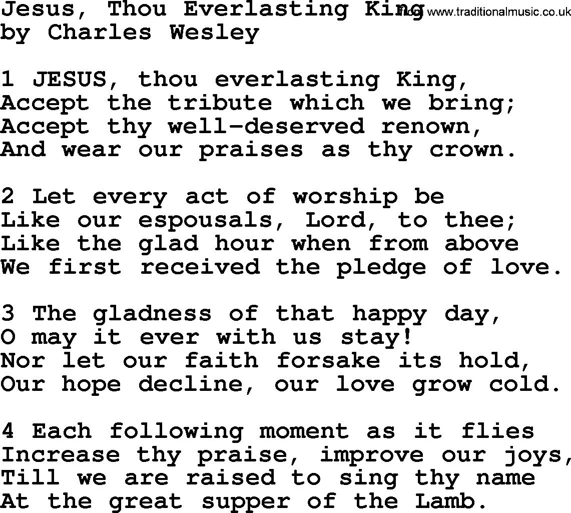 Charles Wesley hymn: Jesus, Thou Everlasting King, lyrics