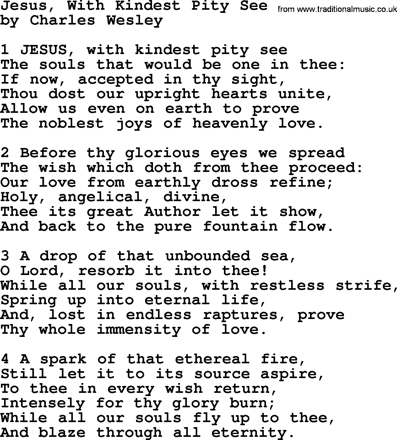 Charles Wesley hymn: Jesus, With Kindest Pity See, lyrics