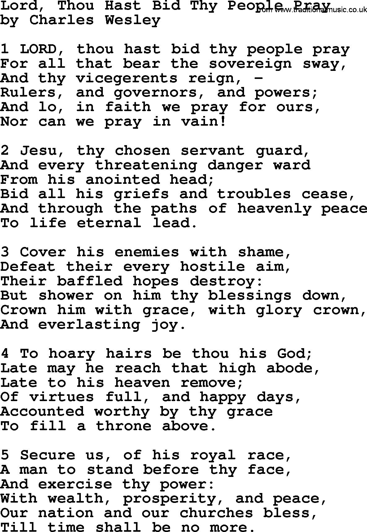 Charles Wesley hymn: Lord, Thou Hast Bid Thy People Pray, lyrics