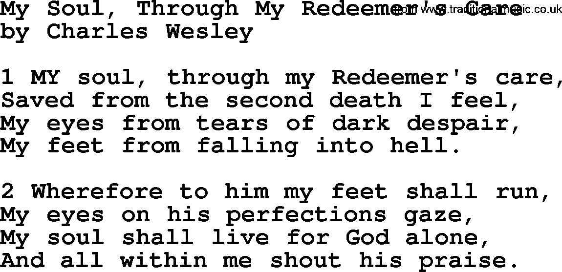 Charles Wesley hymn: My Soul, Through My Redeemer's Care, lyrics
