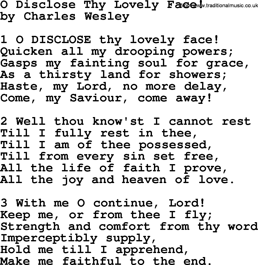 Charles Wesley hymn: O Disclose Thy Lovely Face!, lyrics