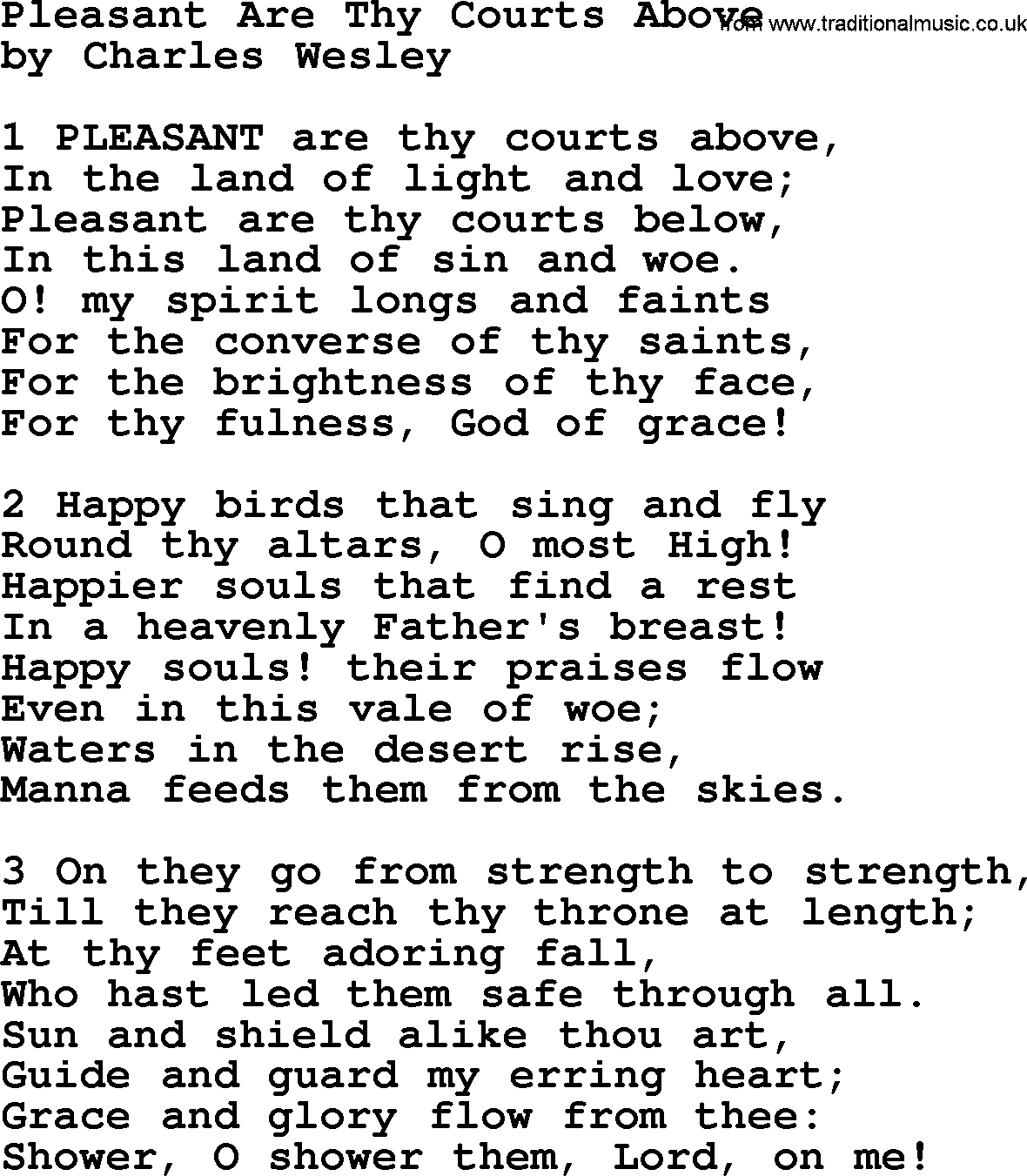 Charles Wesley hymn: Pleasant Are Thy Courts Above, lyrics