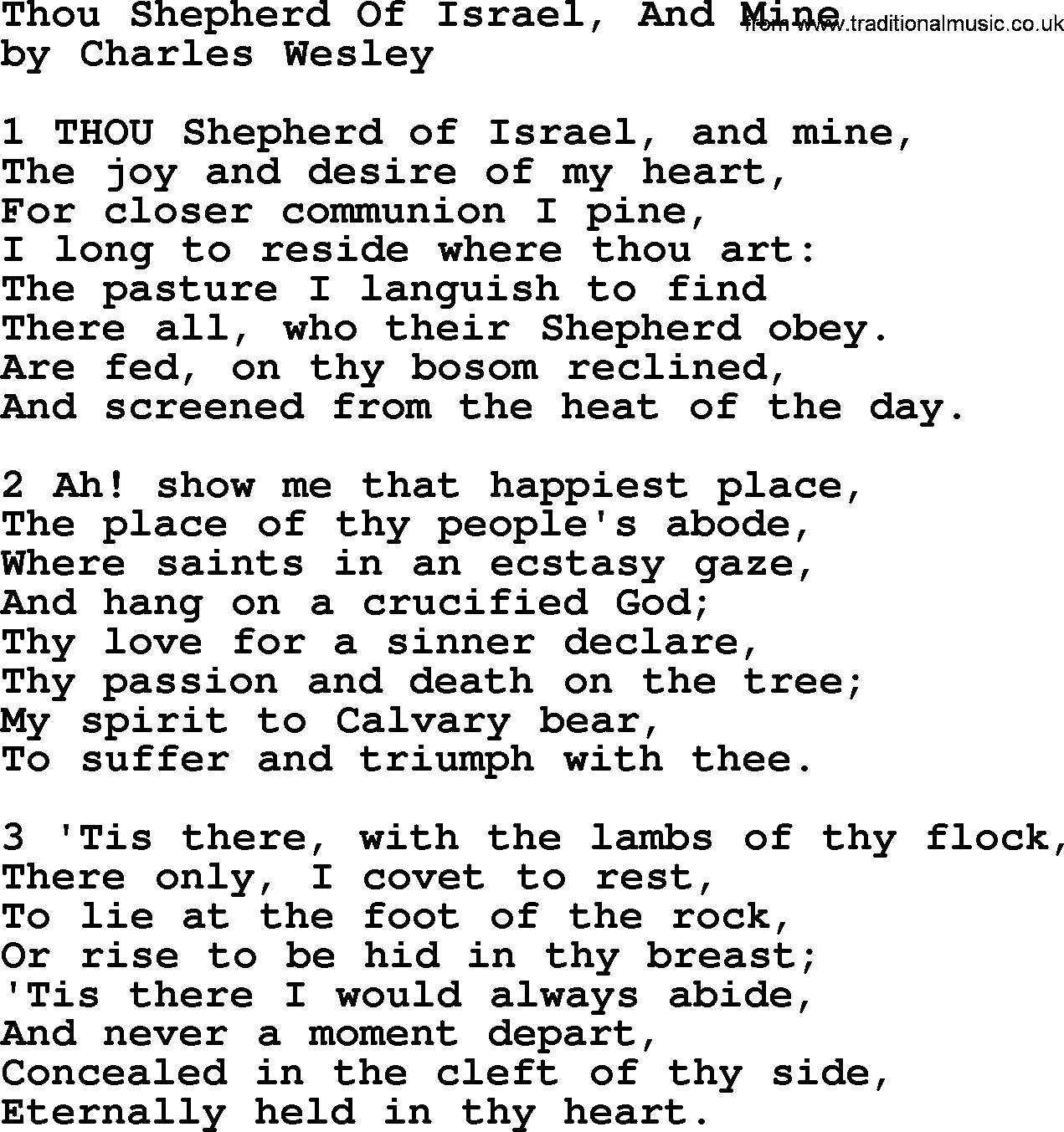 Charles Wesley hymn: Thou Shepherd Of Israel, And Mine, lyrics