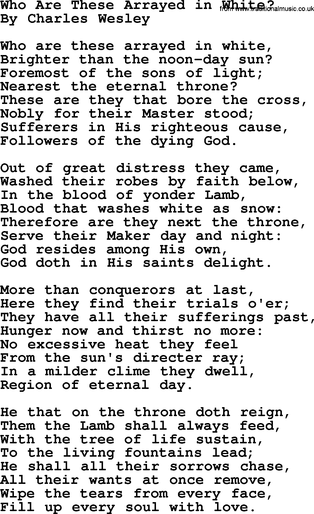 Charles Wesley hymn: Who Are These Arrayed in White_, lyrics