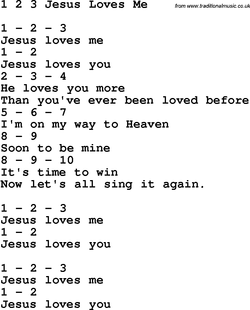 Christian Chlidrens Song 1 2 3 Jesus Loves Me Lyrics