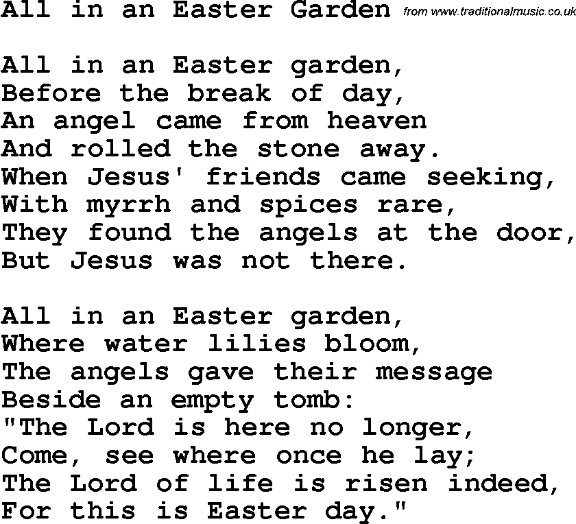Christian Chlidrens Song All In An Easter Garden Lyrics