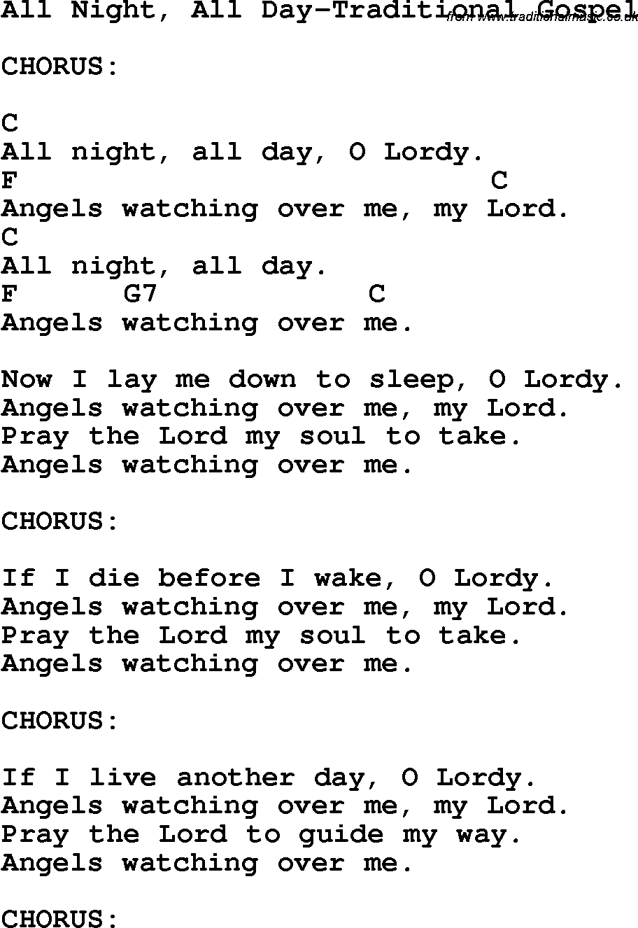 Christian Chlidrens Song All Night, All Day-Traditional Gospel Lyrics