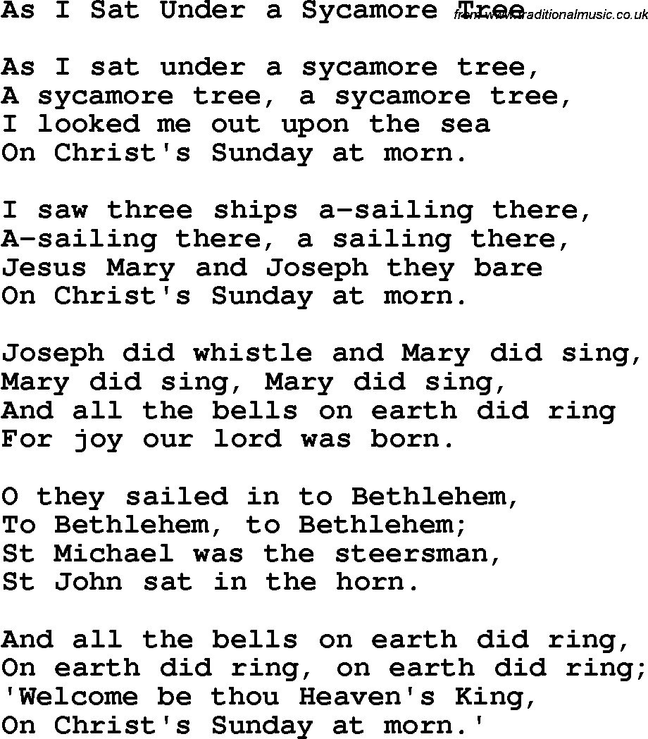 Christian Chlidrens Song As I Sat Under A Sycamore Tree Lyrics