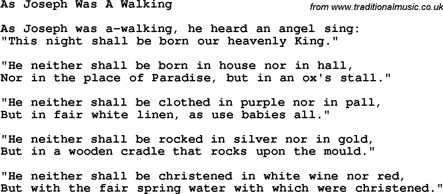 Christian Chlidrens Song As Joseph Was A Walking Lyrics