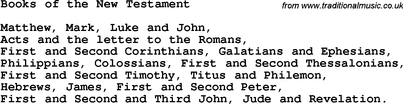 Christian Chlidrens Song Books Of The New Testament Lyrics