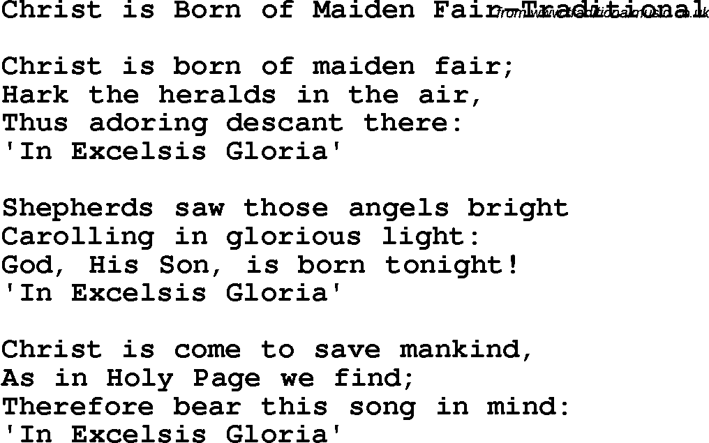 Christian Chlidrens Song Christ Is Born Of Maiden Fair-Traditional Lyrics