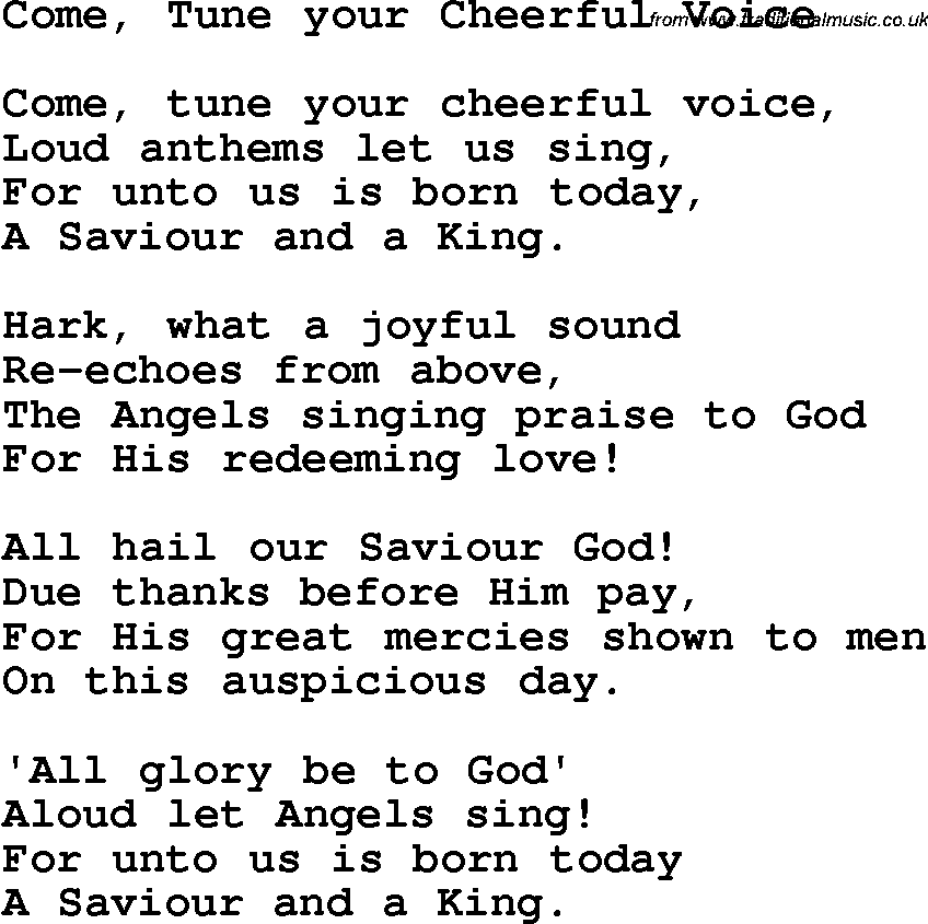 Christian Chlidrens Song Come, Tune Your Cheerful Voice Lyrics