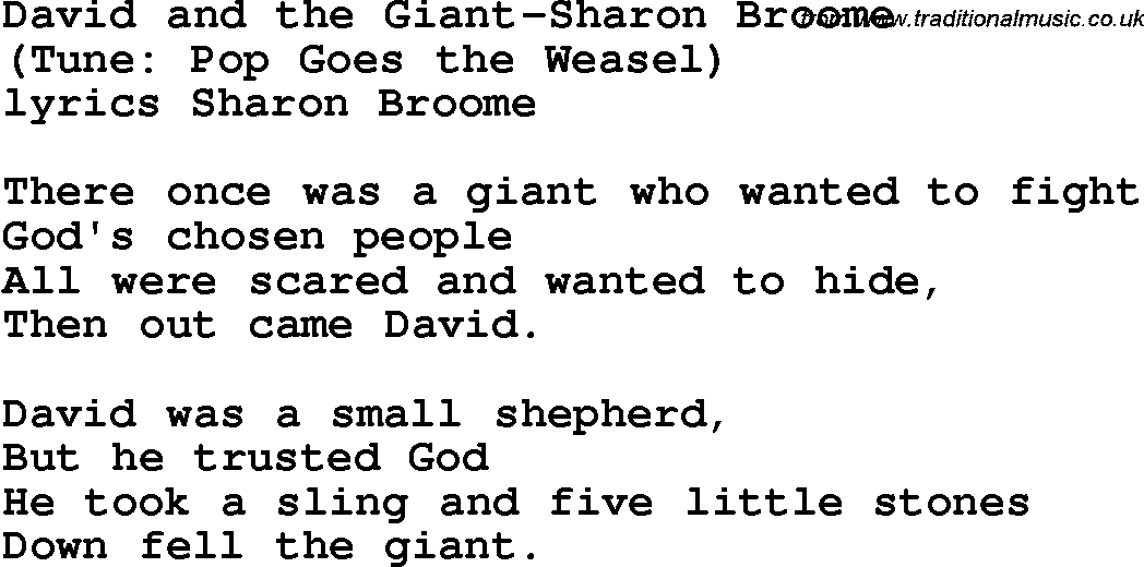 Christian Chlidrens Song David And The Giant-Sharon Broome Lyrics