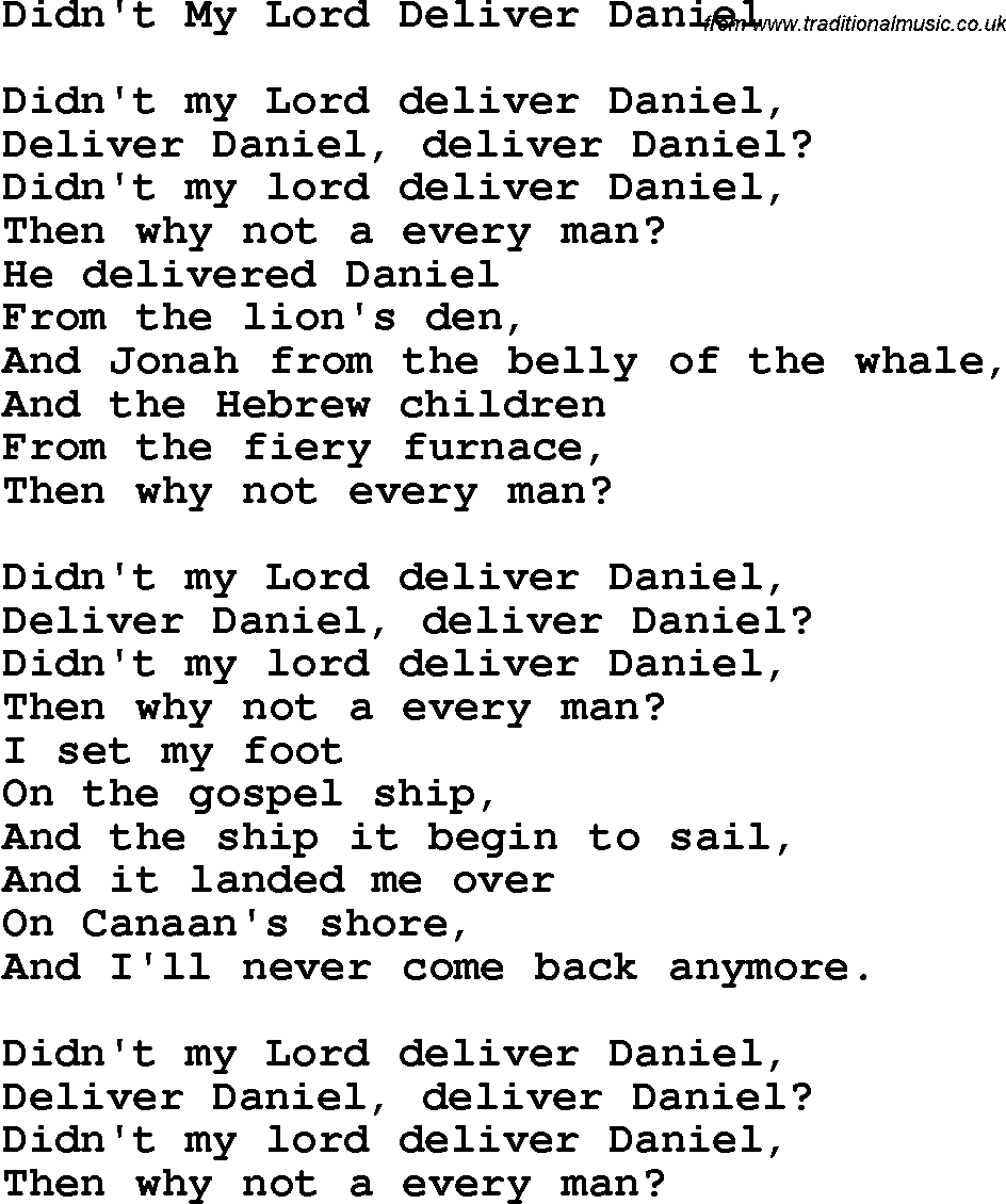 Christian Chlidrens Song Didn't My Lord Deliver Daniel Lyrics