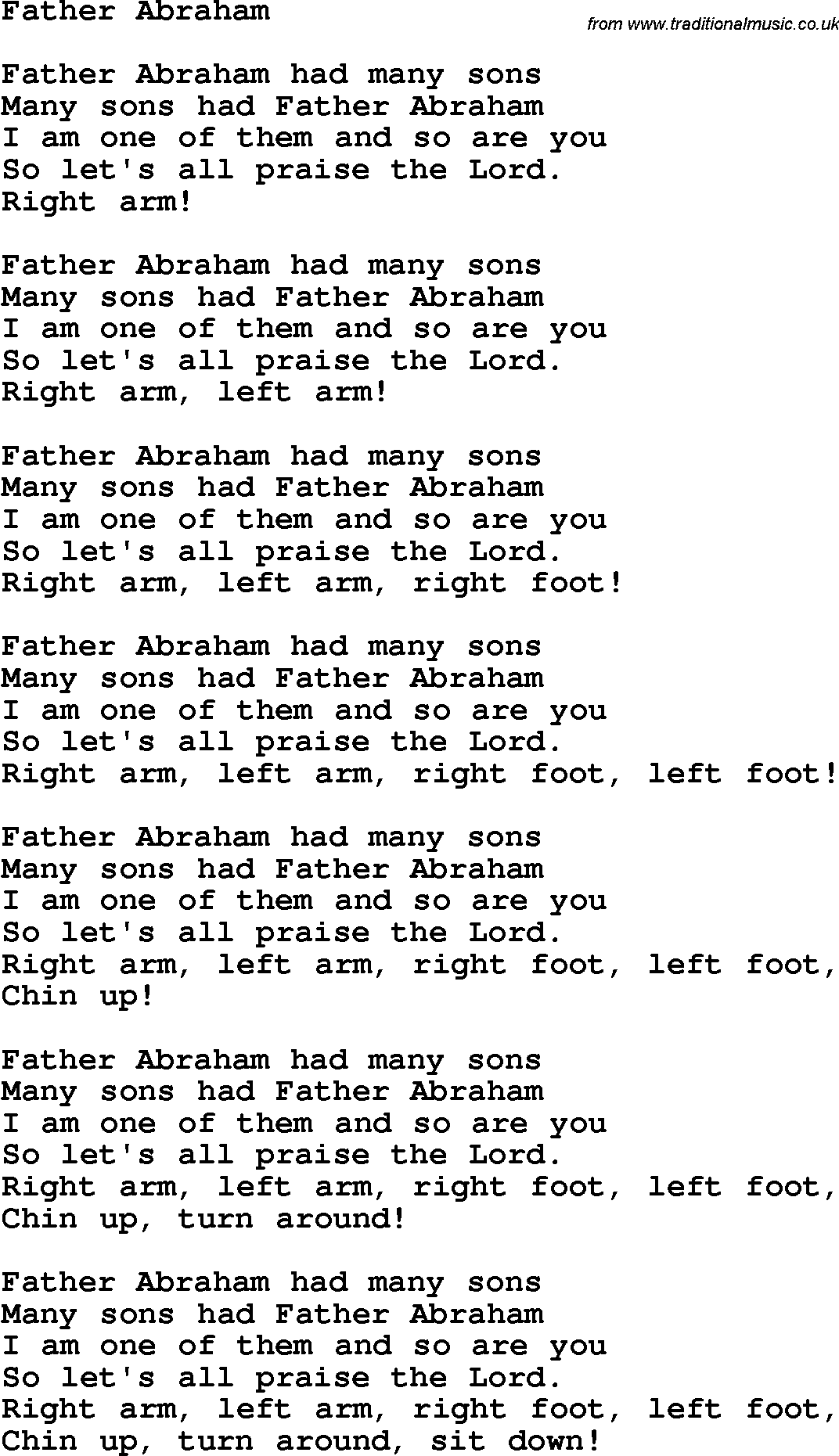 Christian Chlidrens Song Father Abraham Lyrics