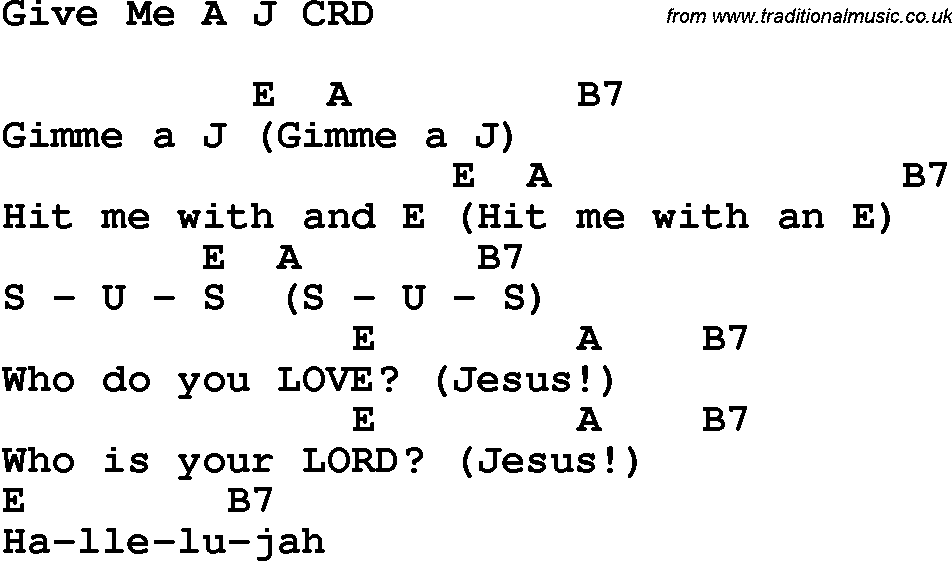 Christian Chlidrens Song Give Me A J CRD Lyrics & Chords