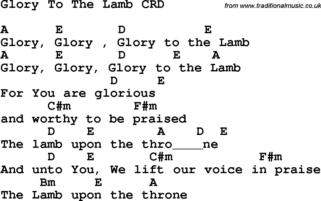 Christian Chlidrens Song Glory To The Lamb CRD Lyrics & Chords