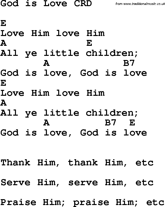 Christian Chlidrens Song God Is Love CRD Lyrics & Chords