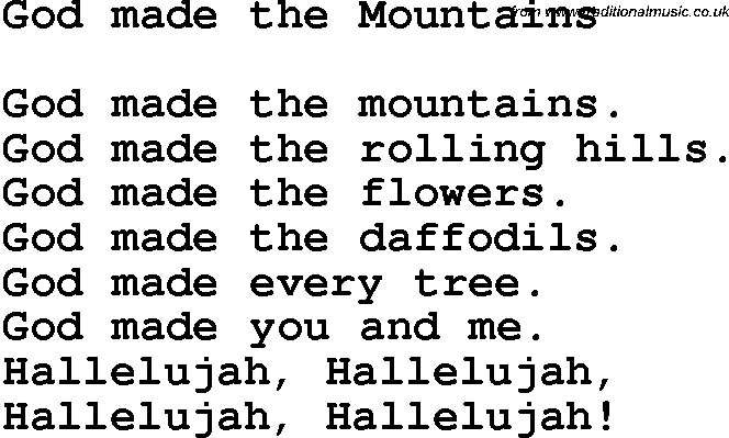 Christian Chlidrens Song God Made The Mountains Lyrics