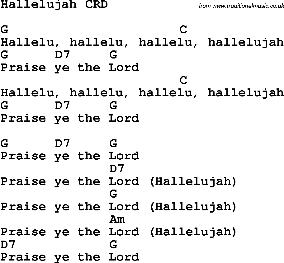 Christian Chlidrens Song Hallelujah CRD Lyrics & Chords