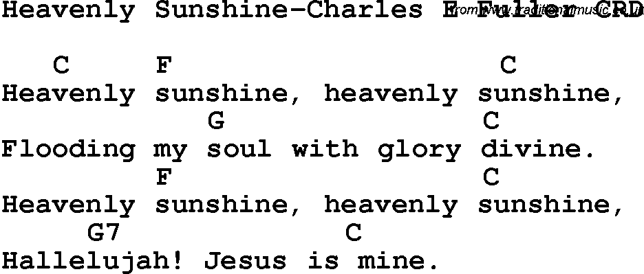 Christian Chlidrens Song Heavenly Sunshine-Charles E Fuller CRD Lyrics & Chords