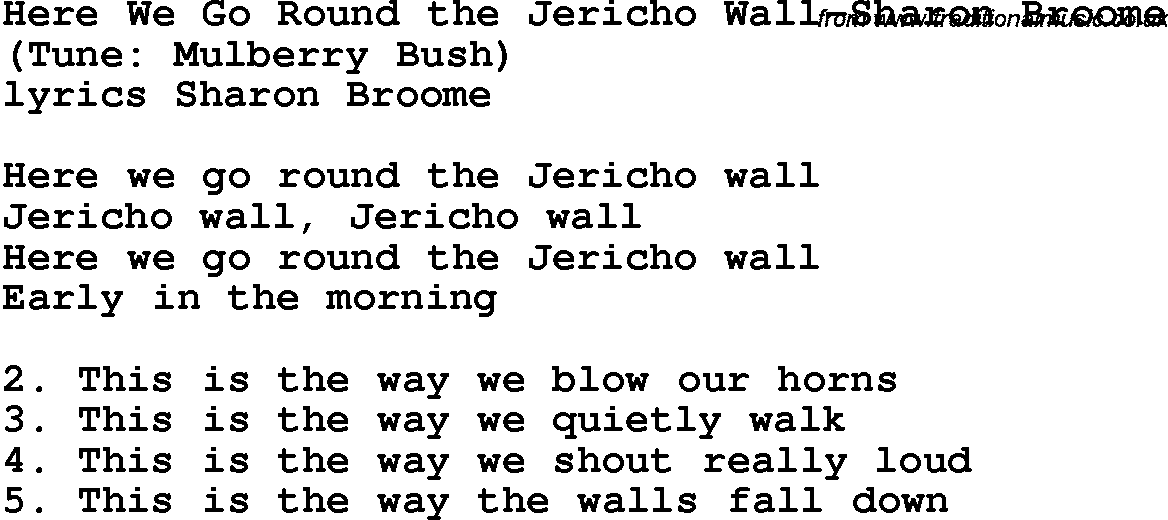 Christian Chlidrens Song Here We Go Round The Jericho Wall-Sharon Broome Lyrics