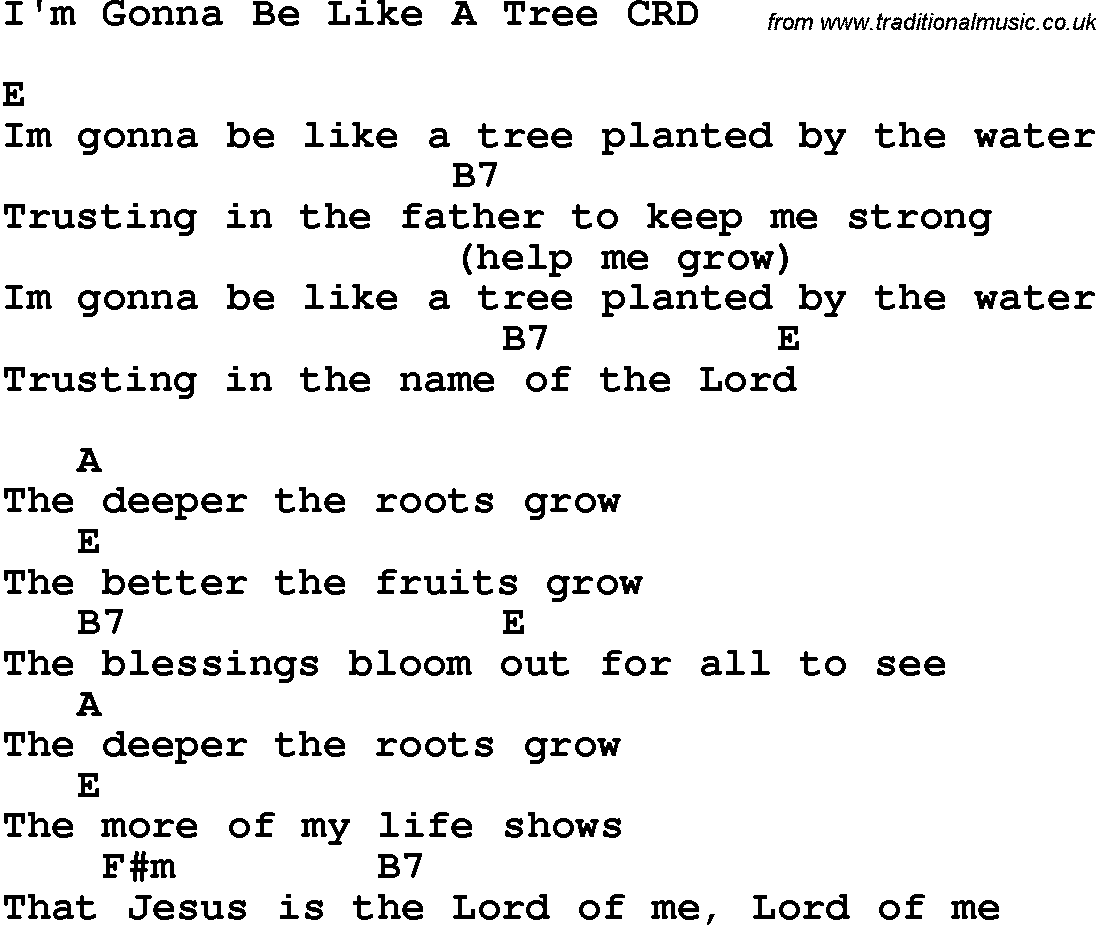 Christian Chlidrens Song I'm Gonna Be Like A Tree CRD Lyrics & Chords
